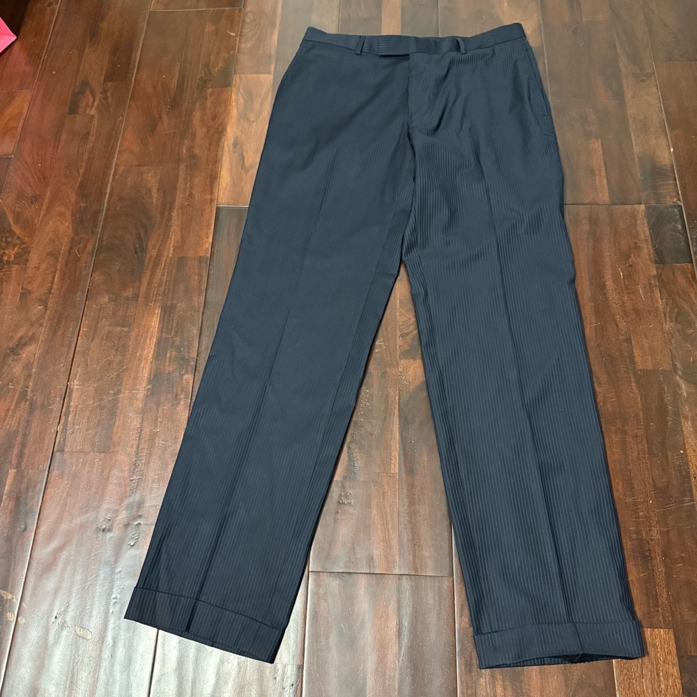 Hugo Boss Virgin Wool Dress Pants Men’s Size 40 Black And Blue Striped